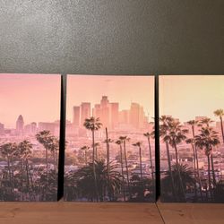 Los Angeles Downtown Sunset Canvas Wall Art 3 Pcs