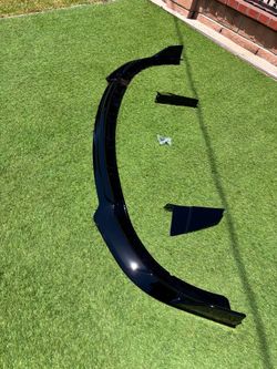 Front Bumper Lip, compatible with 2015-2023 Dodge Charger SRT (V4 B style); Gloss Black Injection-Molded ABS; Air Dam Add-on; Chin Spoiler Protector. 