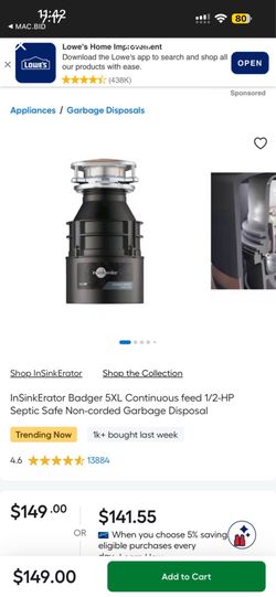 InSinkErator Badger 5XL Garbage Disposal 1/2 HP