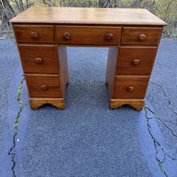 Vintage Wooden Desk - (7) Dovetail Drawers - Furniture - Home Decor