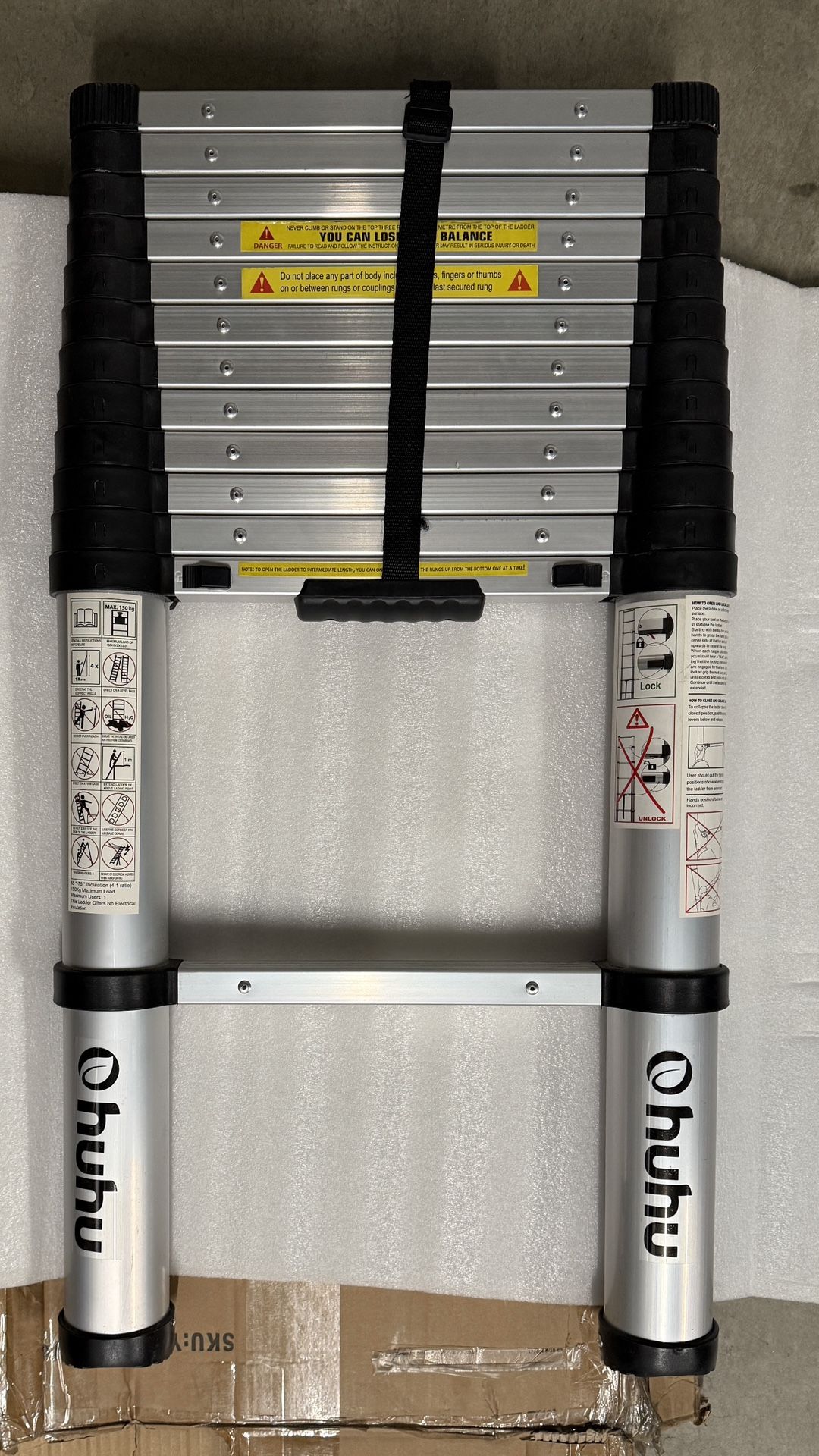 Brand New In Box 12.5 Ft Ohuhu Aluminum Telescopic Ladder Compact And Ready To Use