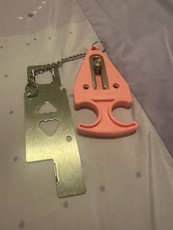 Pink Plastic Safety Keychain Cutter with Metal Tool