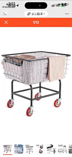Wire Laundry Cart, 2.8Bushel Wire Laundry Basket with Wheels, 26.7''x21.7''x26.4'' Commercial Wire Laundry Basket Cart, Steel Frame with Chrome Finish