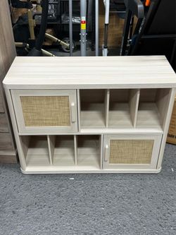 Large Record Player Stand, 39.5" Record Cabinet with Open Vinyl Storage Holds up to 400 Albums, Boho Vinyl Player Table w/Rattan Doors, Turntable Stan