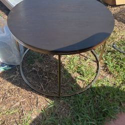 Small Wooden And Brass Table