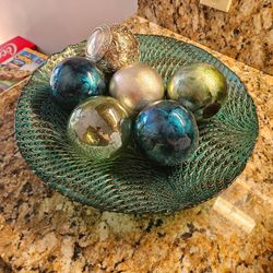 Decorative Bowl with Teal and Gold Swirl Pattern