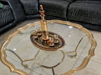 Hollywood Regency Brass Glass Cocktail Table by Labarge (OBO)