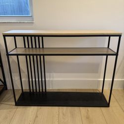 Modern Minimalist Metal-Oak Slat Entry Table 41 Inches