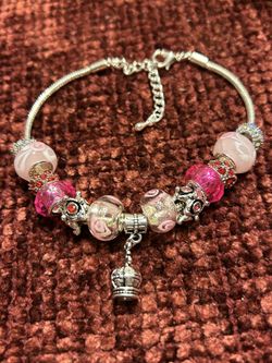 Red & Pink Crown Charm Anklet