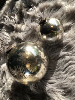 2 Large Ball Christmas Ornament Silver Gold Mercury Glass Mirrored Tree Decor
