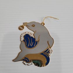 Vintage 1998 Gloria Duchin Christmas Ornament 3" Dolphin "NICHOLAS" Gold EUC.