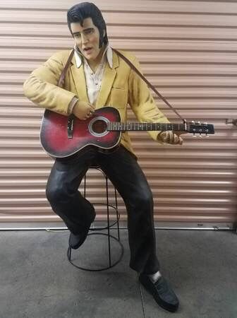 Life Size Elvis Presley Singing w/ Guitar Statue Sitting on Bar Stool
