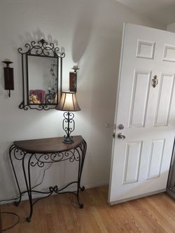 Wrought Iron Demilune Console Table with Mirror
