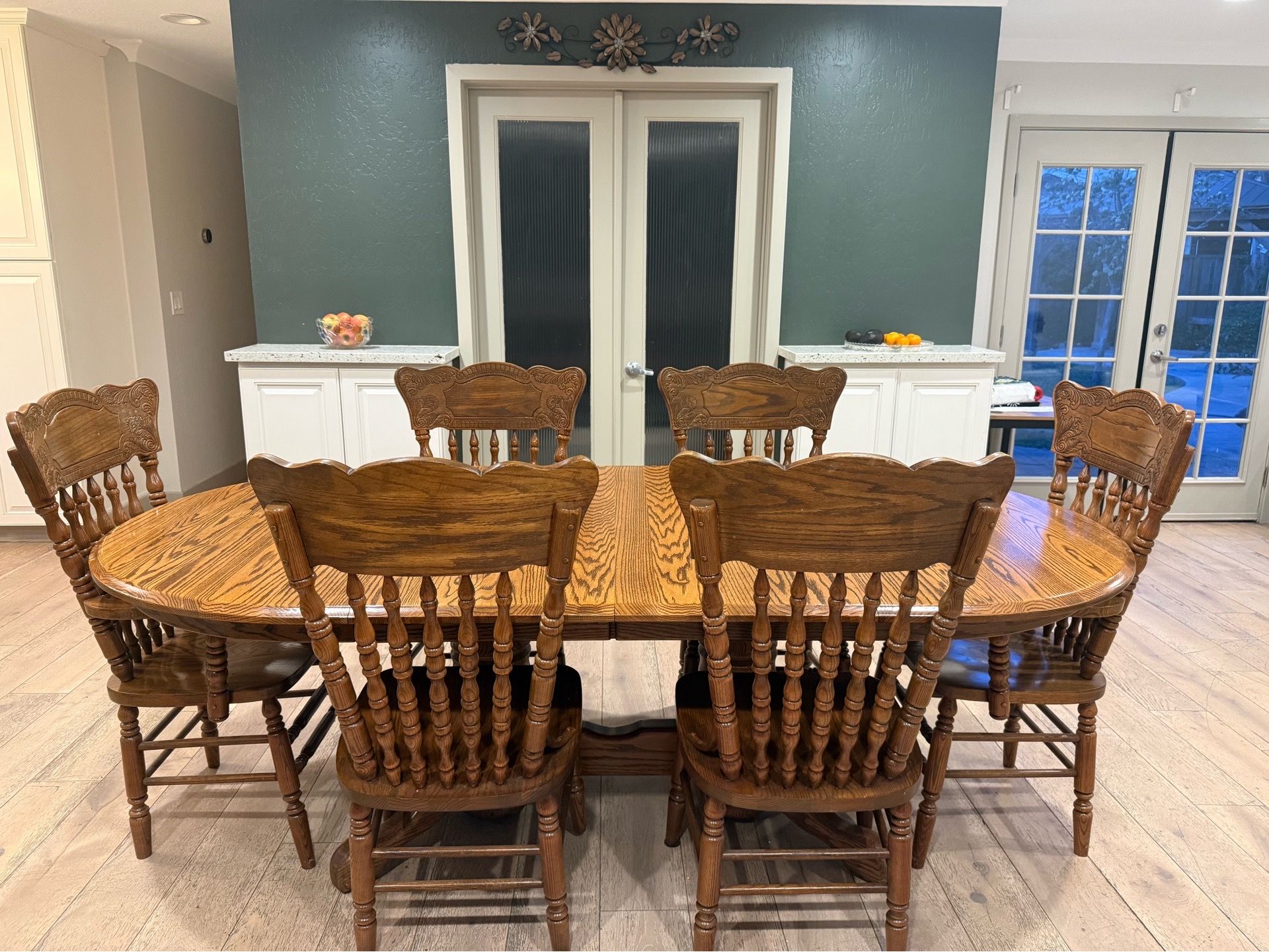 Vintage MCM solid oak wood dining table with 2 leaf and 8 chairs mesa Sillas Comedor