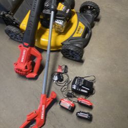 Máquina De Cortar Pasto Dewalt De Gasolina Y Wiro Con Sopladora Marca Crasman De Baterías 2 Cargadores Y Y 4 Baterías Pido Por Todo 430