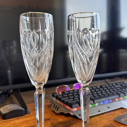 Elegant Marquis by Waterford Champagne Flutes – Heart Pattern – Crystal Set 🥂