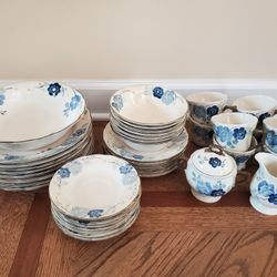 Vintage Blue Cameo Florals China Set