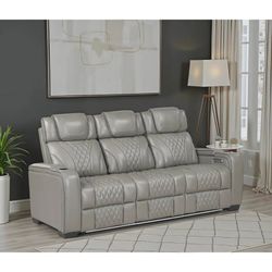84.5" Modern & Contemporary Top Grain Leather Power Double Reclining Sofa & More Delivery Available