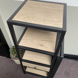 Wood Metal Shelf with drawer & Slim Foldable Desk