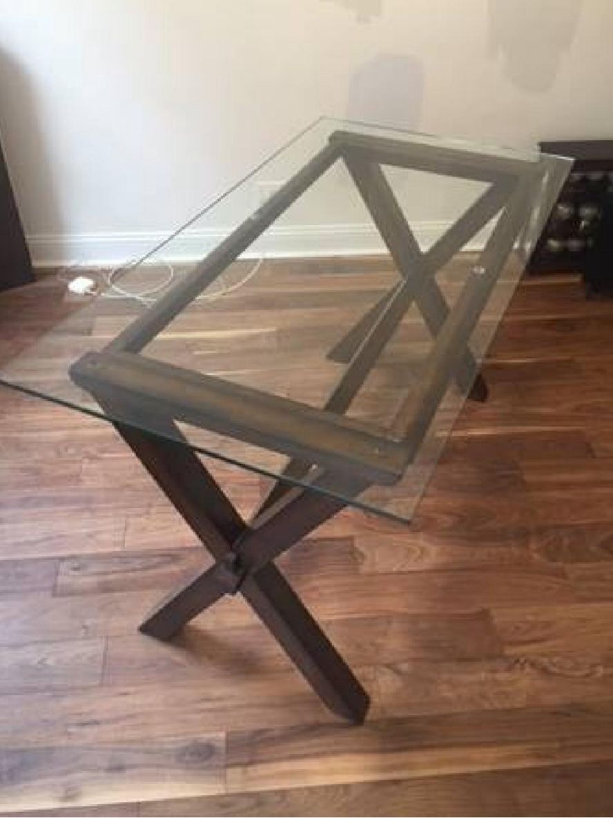 Pottery Barn Ava Desk Solid Spruce Espresso Finish with Tempered Glass Top