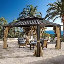 🔥Special 10x12 ft Hardtop Gazebo with Netting and Shaded Curtains