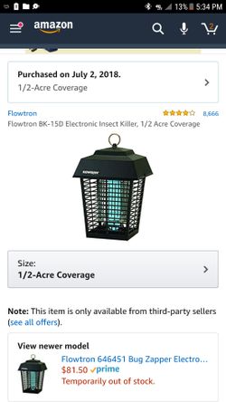 Flowtron BK-15D Electronic Insect Killer, 1/2 Acre Coverage Size:  1/2-Acre Coverage bug zapper
