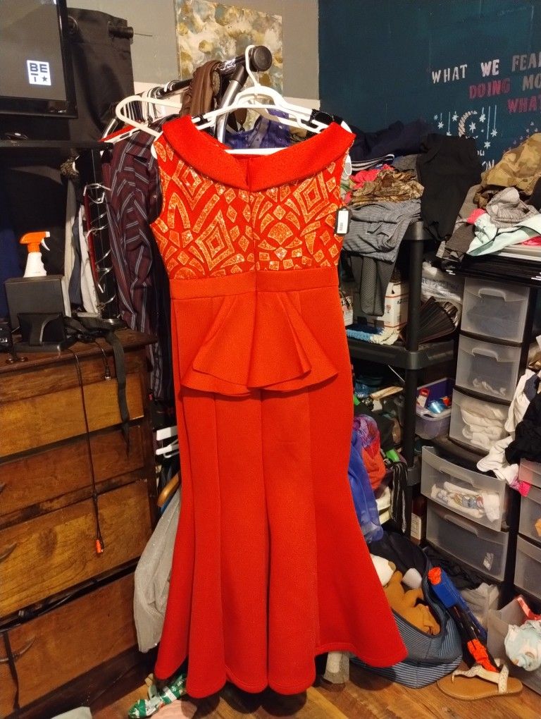 Oblique Mermaid Dress Red 2xl