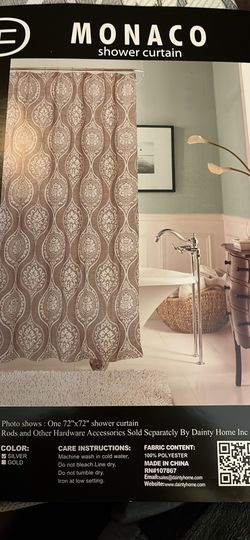 Silver/Gray Shower Curtain With Hooks