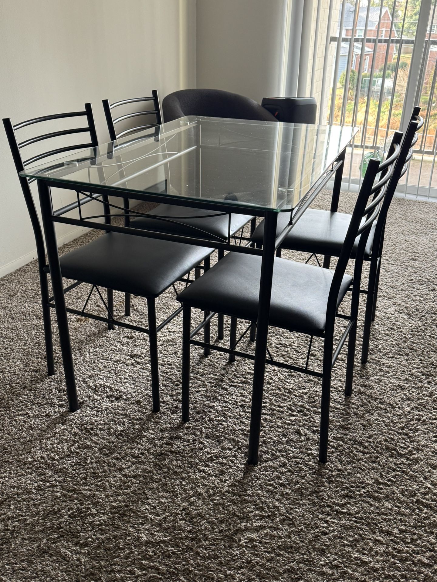 Gymax 5 Piece Dining Set Glass Top Table & 4 Upholstered Chairs Kitchen Room Furniture