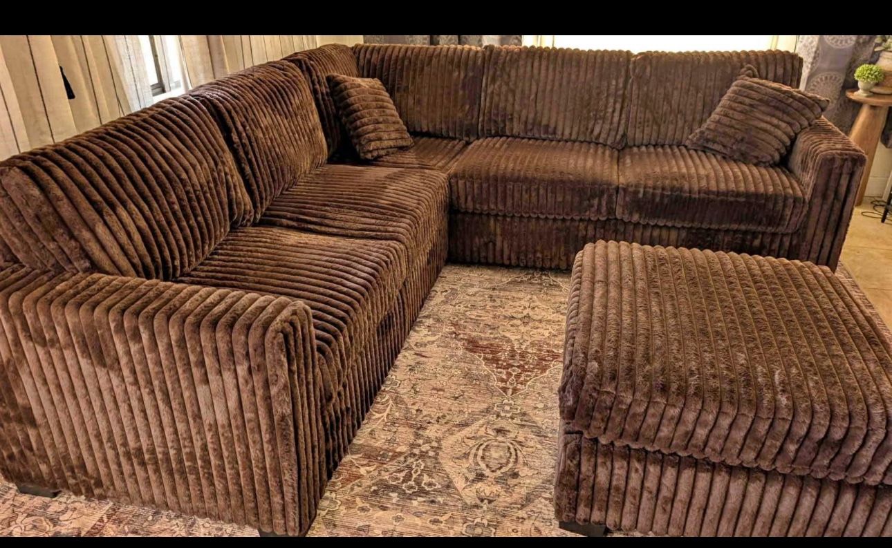 Furry Like Corduroy Couch New In Box / Black And Brown 