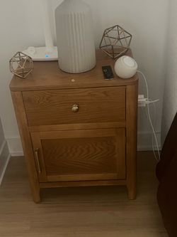 Wood Nightstand with Drawer and Cabinet