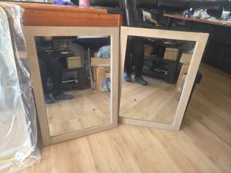 Set of 2 Wood Frame Wall Mirrors