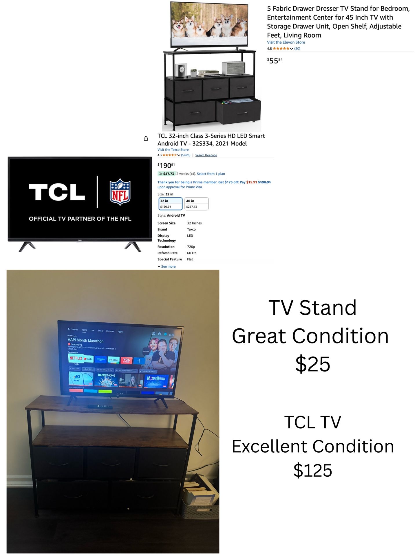 TV, Desk, Chair, Lamp, Nightstand