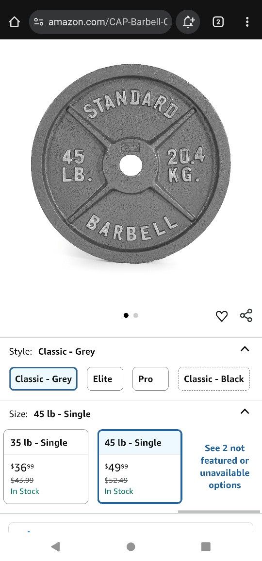CAP Barbell 45 lb Gray Olympic Weight Plate (Quantity 2) $40 Each or Both $70