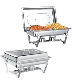 Chafing Dish Buffet Set 2 Pack: 8QT Stainless Steel Chafing Dishes 2 Compartment for Buffet, Chafers and Buffet Warmers Sets for Parties, Events, Wedd