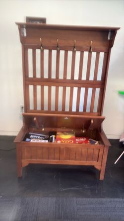 Wood Entryway Hall Tree with Storage Bench