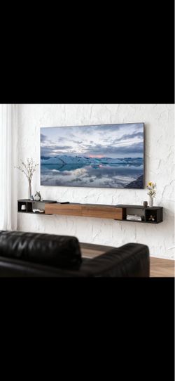 Extendable Floating TV Stand, Wall Mounted TV Shelf TV Console, Wood Floating Entertainment Center with Large Storage for Bedroom Living Room, Adjusta