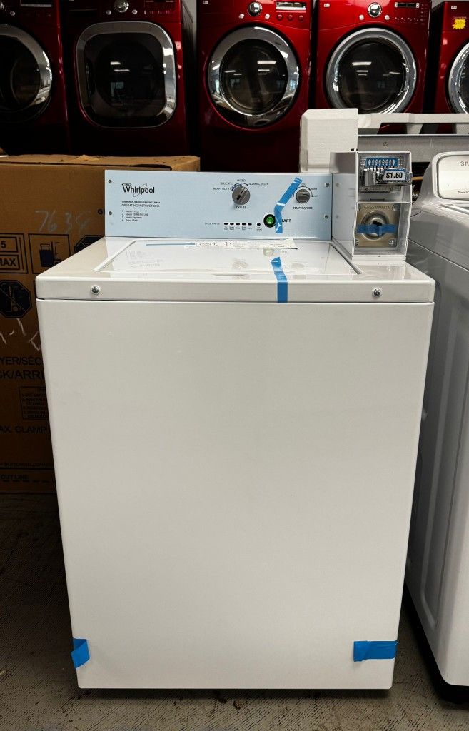 New Whirlpool washing machine works with coins, taken out of the box, no dents or scratches 1216 Hartrford Turnpike Vernon CT