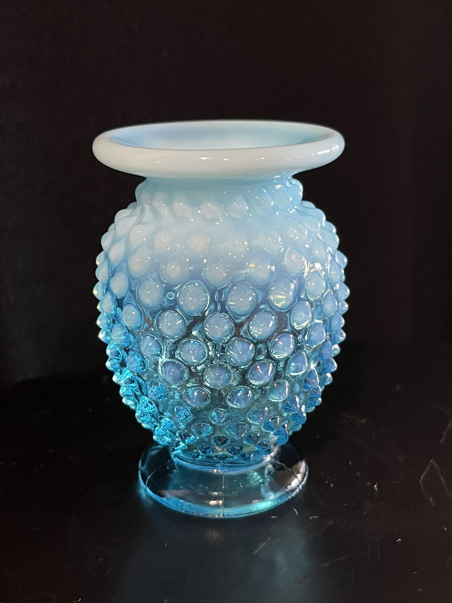 Fenton Blue Iridescent Hobnail Vase