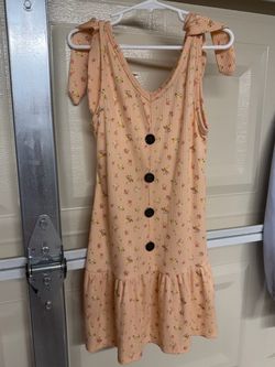 Girls Peach Floral Button-Front Dress