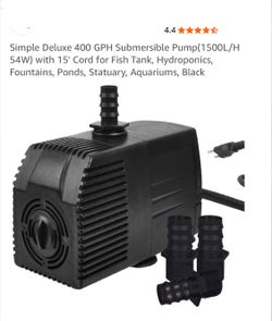 Simple Deluxe 400 GPH Submersible Pump(1500L/H 54W) with 15' Cord for Fish Tank, Hydroponics, Fountains, Ponds, Statuary, Aquariums, Black