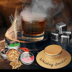 Whiskey Smoker Kit Gifts for Men - 4 pcs Flavors Wood Chips + 4 pcs Stainless Steel Ice Cubes