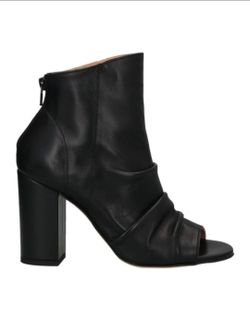 Genuine Leather Open Toe Block Heel Ankle Boots