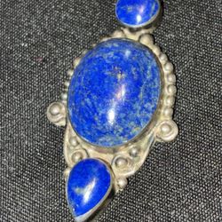 Vintage .950 Silver & Lapis Lazuli Artisan Pendant - Mid-Century Vermeil