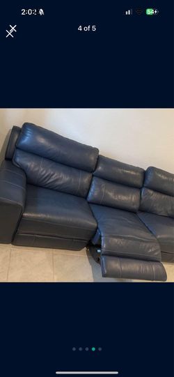 Blue Leather Electric Reclining Sofa