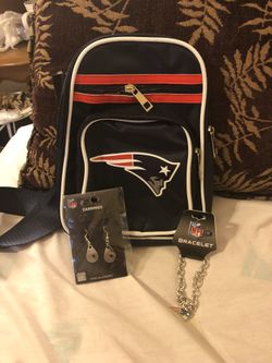 New England Patriots earrings sling bag and bracelet