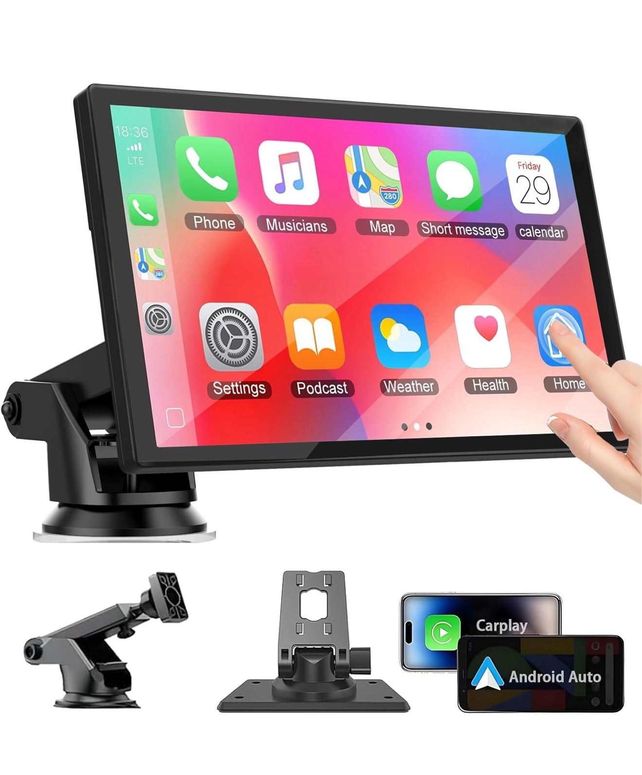 7 Inch Portable Touch Screen Car Stereo with Wireless Carplay & Android Auto,Mirror Link,Bluetooth,AUX,FM,Siri,Voice Control for All Vehicles Q7