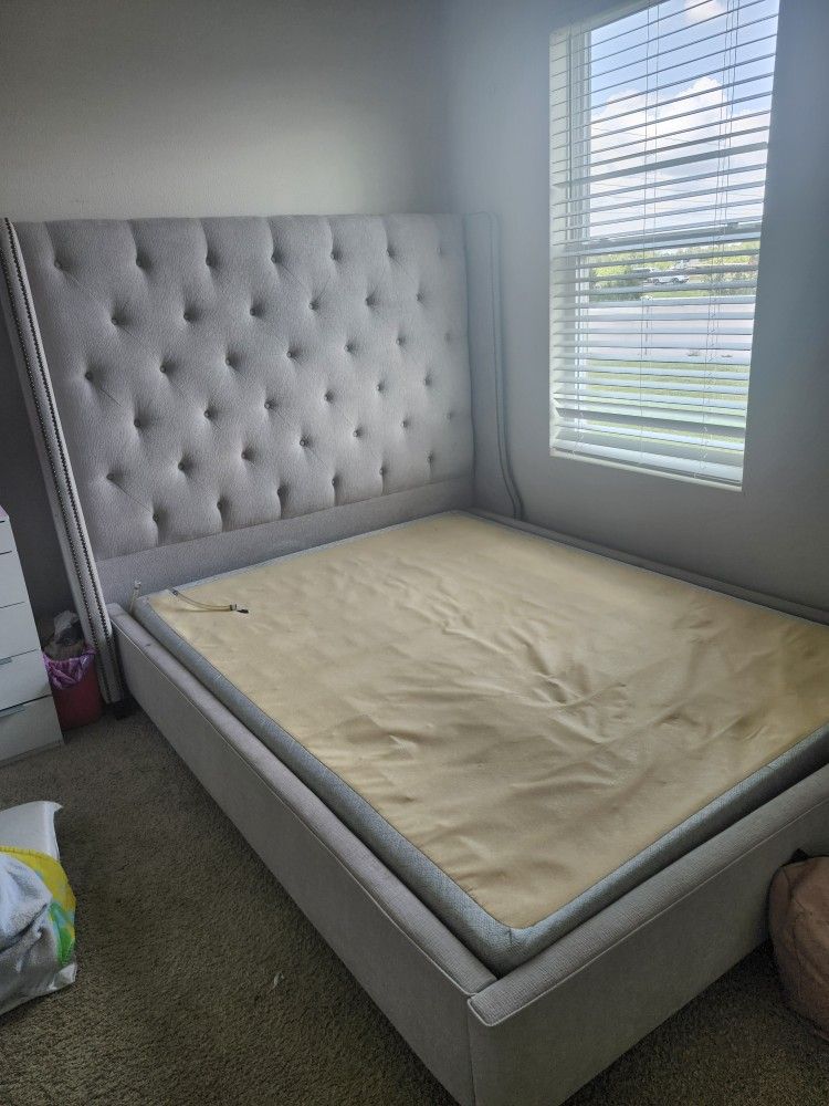 Queen Bed Frame, Vanity, Dresser, And Mirror