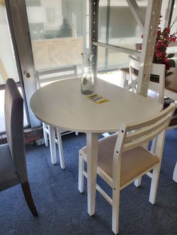 White Round Drop-Leaf Dining  with 2 Chairs