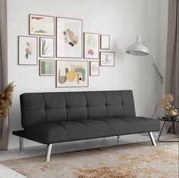 Serta Jameson 66.1" Tufted Convertible Futon Sofa, Woven Polyester Fabric, Grey
